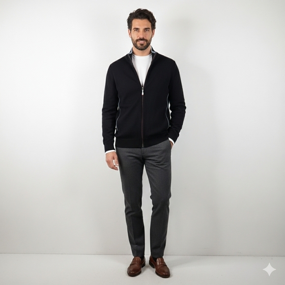 ERMENEGILDO ZEGNA 100% Wool Black Long Sleeve Full Zip Sweater Mens Size Medium - Picture 11 of 11